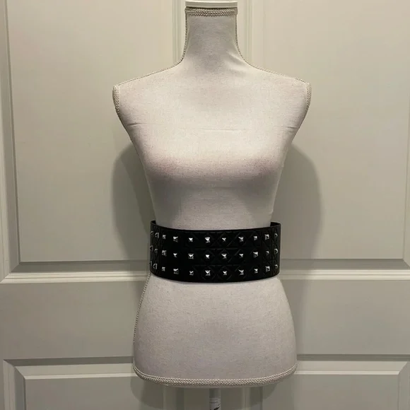 Pinko Wide Black Belt with Silver Studs Leather belt with studs and strap, 15 cm | Pinko main image 2